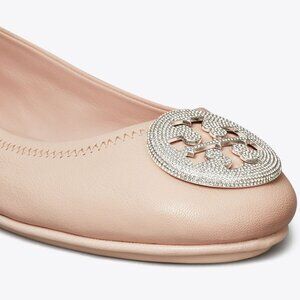 Tory Burch $298 Minnie Pavé Travel Ballet Flats Shell Pink MANY SIZES